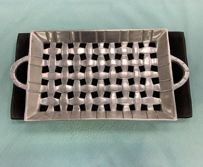 IHI India Aluminum High Polished Large Basket Weave Rectangle Serving Tray