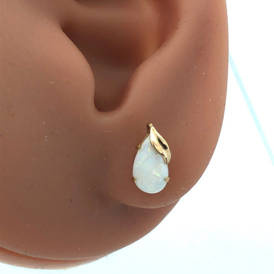 Designer 10K Yellow Gold Pear Shaped Opal Fruit Motif Stud Earrings