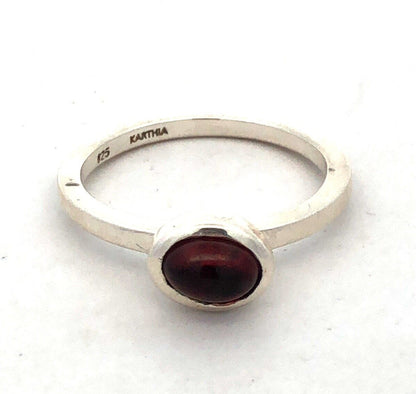 Designer Karthia Sterling Silver Oval Red Garnet Bezel Solitaire Stackable Ring