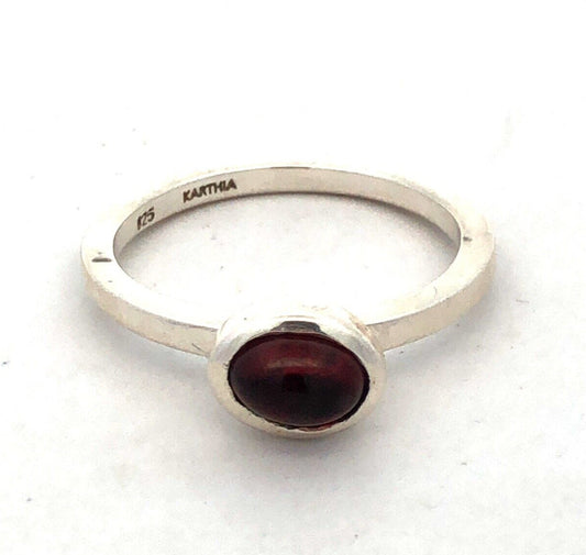 Designer Karthia Sterling Silver Oval Red Garnet Bezel Solitaire Stackable Ring
