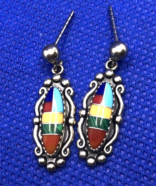 Wheeler Manufacturing of Lemmon 925 Native American Colorful Inlay Dangle Studs