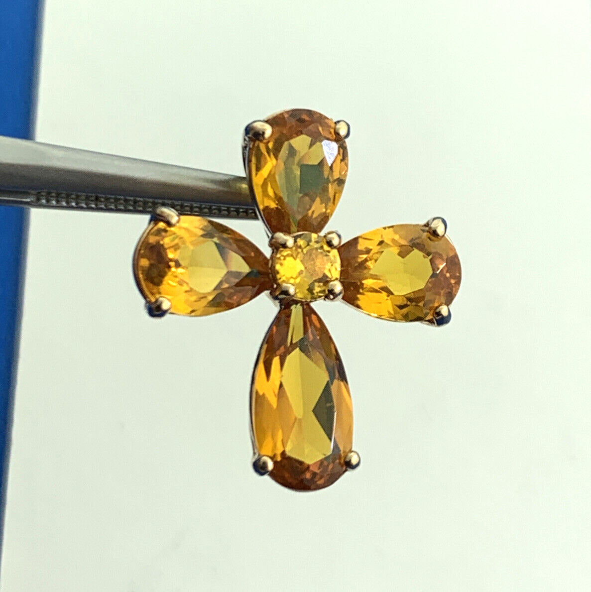 Designer Sterling Silver Vermeil Orange Cubic Zirconia Statement Cross Pendant