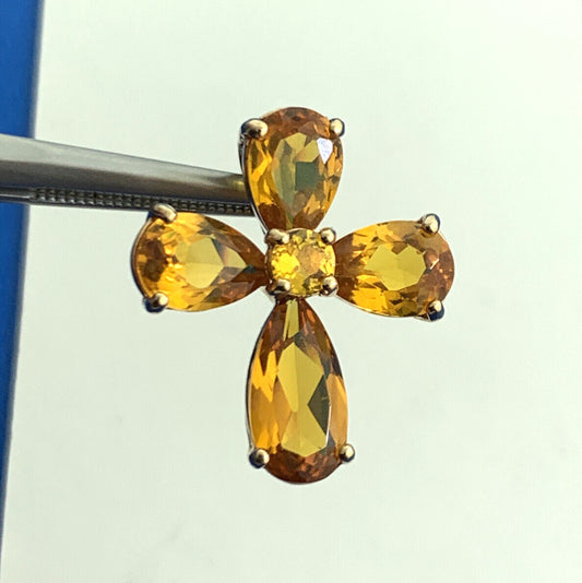 Designer Sterling Silver Vermeil Orange Cubic Zirconia Statement Cross Pendant