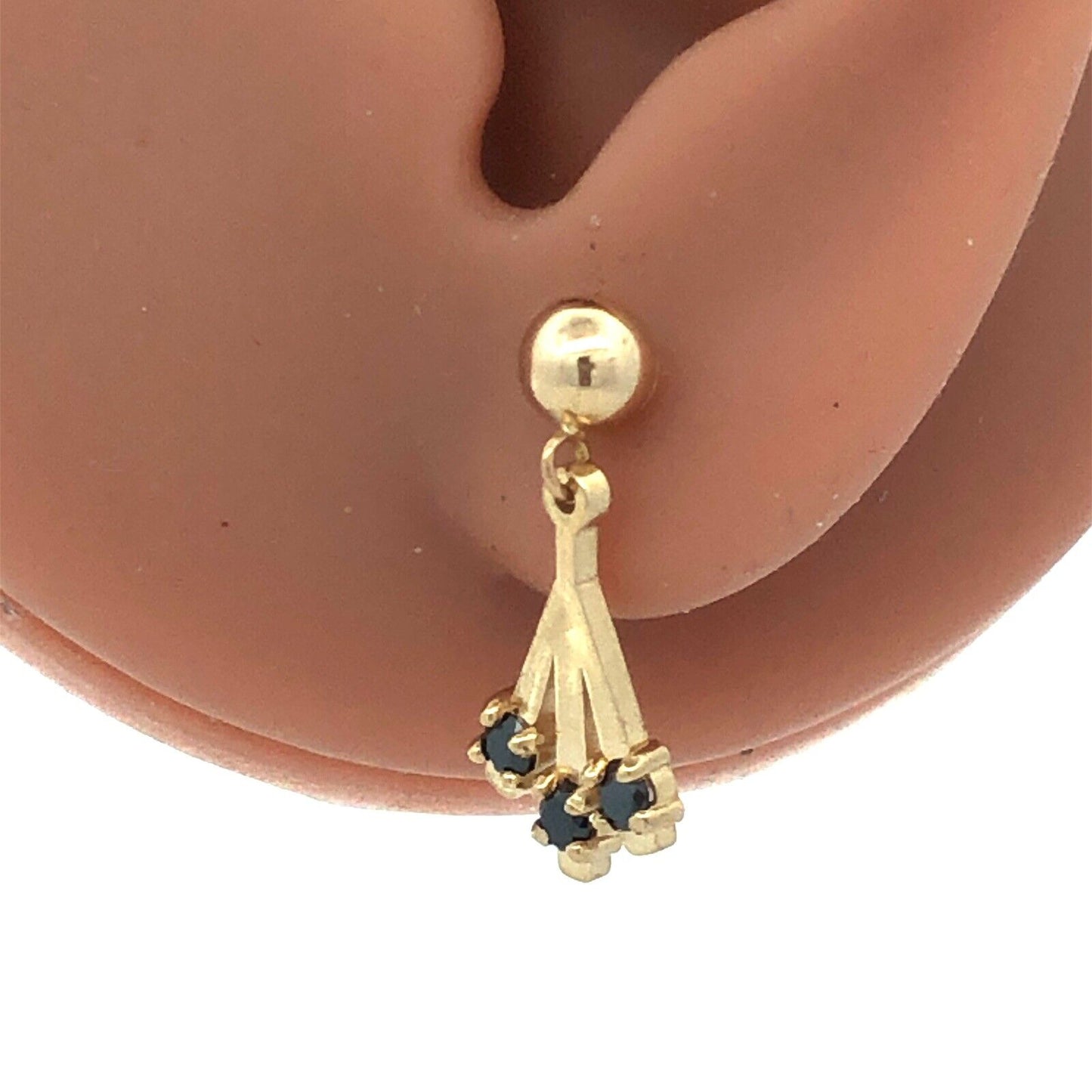 Designer 14K Yellow Gold Blue Sapphire Drop Dangle Stud Earrings