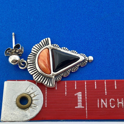 Carolyn Pollack R Moon Sterling Silver Black Onyx Coral Concho Dangle Earrings