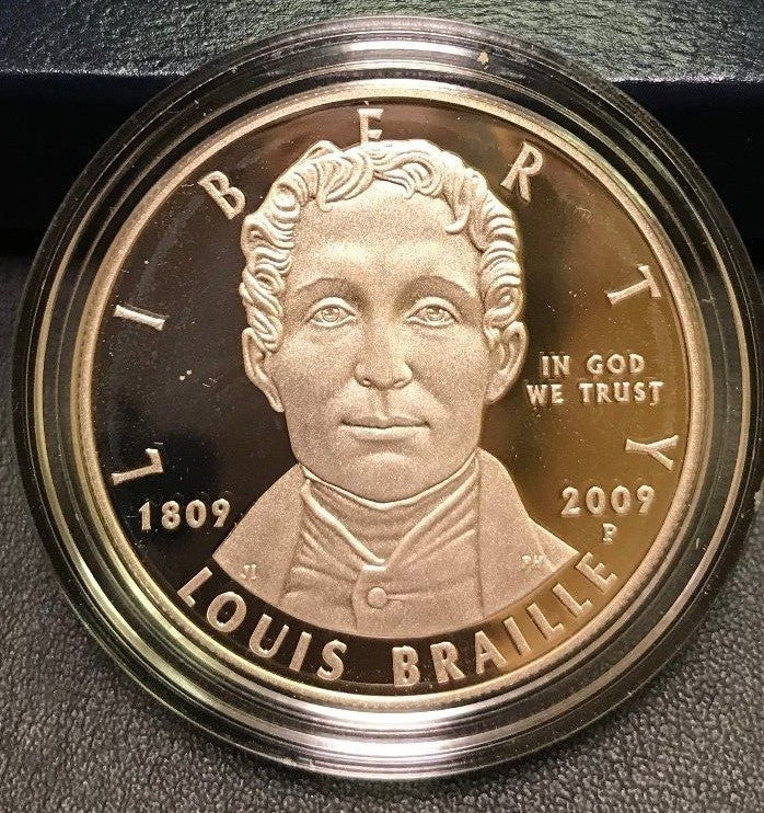 2009 P Louis Braille Bicentennial Commemorative Proof Silver Dollar $1