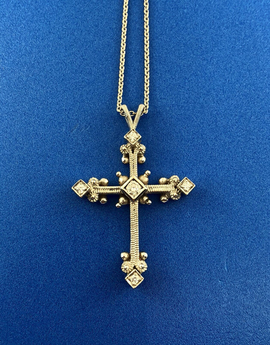 Eli Jewels 18K White Gold Diamond Aegean Collection Statement Cross Necklace