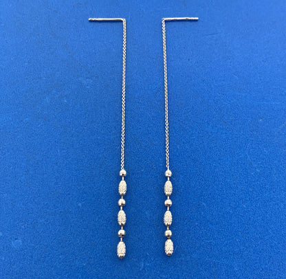 Italy 14K White Gold Chain Disco Textured Ball Statement Drop Earrings