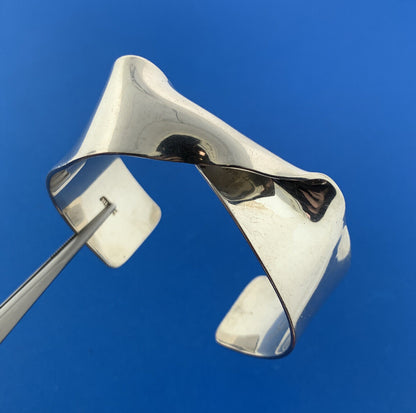 Artisan Signed 925 Sterling Silver Modernist Twist Statement Cuff Bracelet
