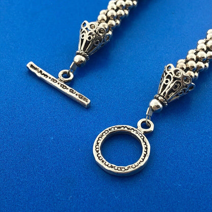 Elegant 925 Sterling Silver Pearl Solitaire Ball Bead Snake Toggle Bracelet