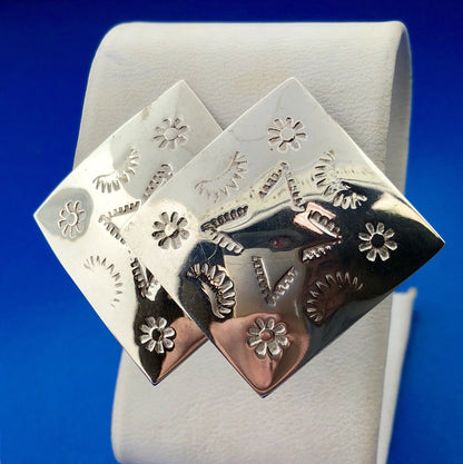Taxco 925 Sterling Silver Urban Cowboy Square Stamped Statement Stud Earrings