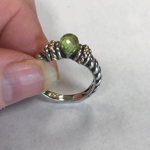Designer 14K Gold Sterling Silver Faceted Green Peridot August Cocktail Ring