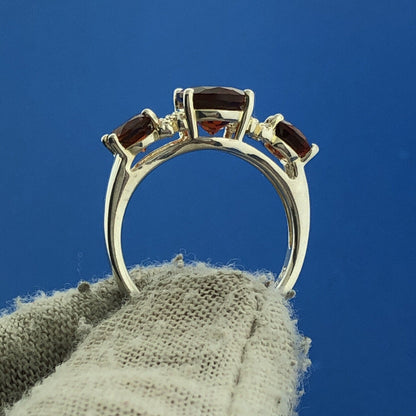 Designer Sterling Silver 925 Orange Citrine Quartz Oval Trio Cocktail Ring