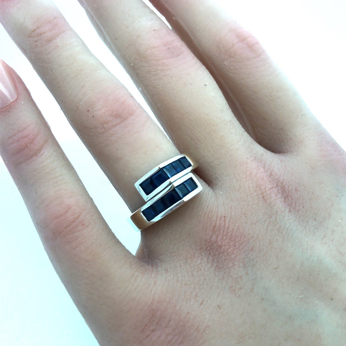 Modernist 18k White Gold Sapphire September Anniversary Birthday Abstract Ring