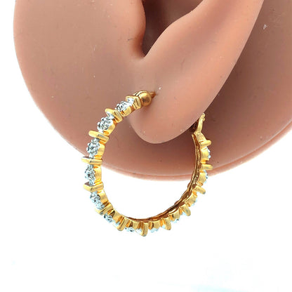 Designer 925 Sterling Silver Gold Vermeil Diamond Round Infinity Hoop Earrings