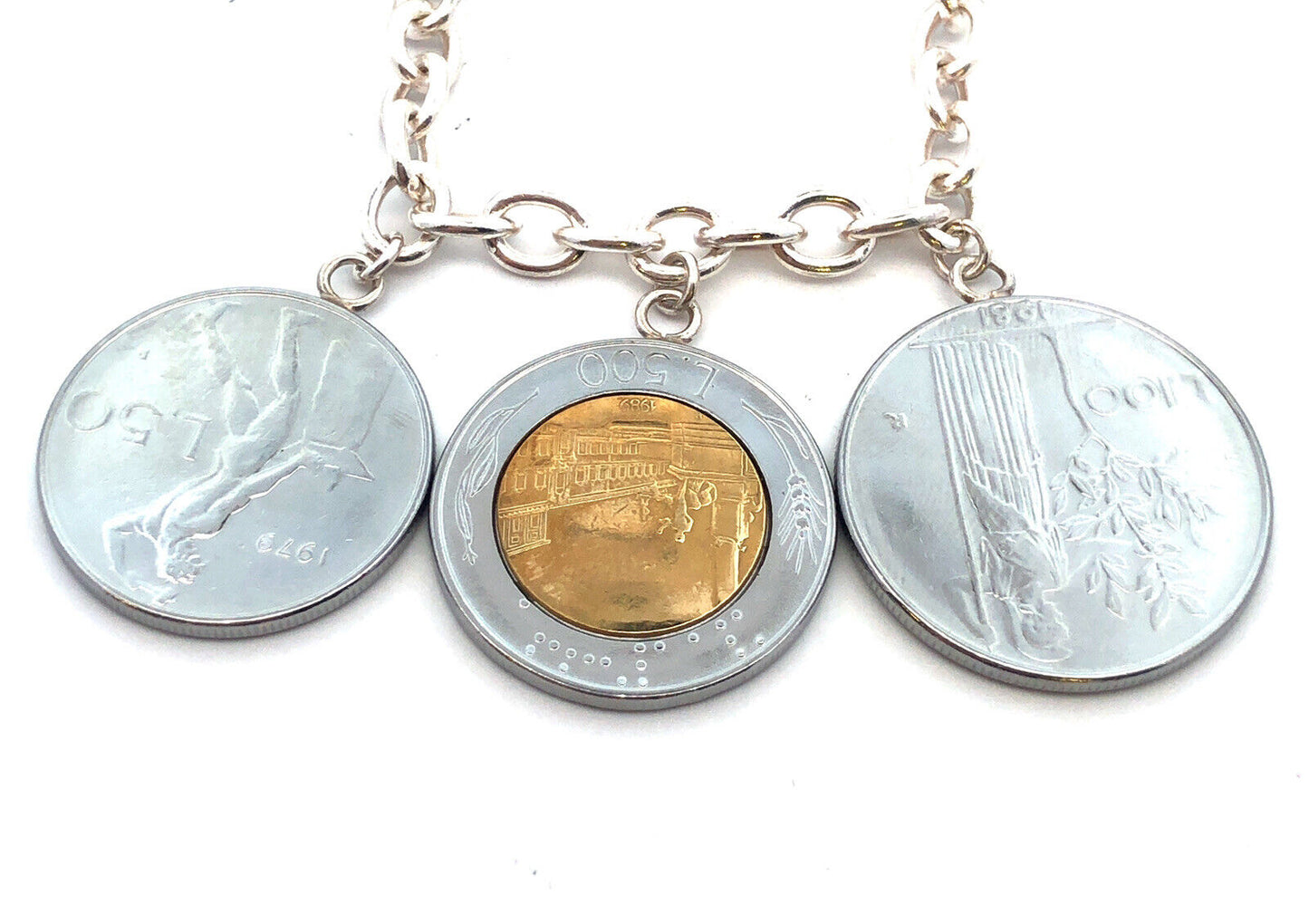 Milor Italy 925 Sterling Silver Italian Currency Lire Coin Charm Bracelet