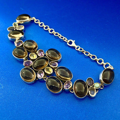 Vintage Sterling Silver 925 Topaz Amethyst Citrine Statement Anklet Or Bracelet