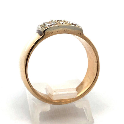 Designer 14K Yellow Gold Round Diamond Cluster Wide Cigar Band Statement Ring