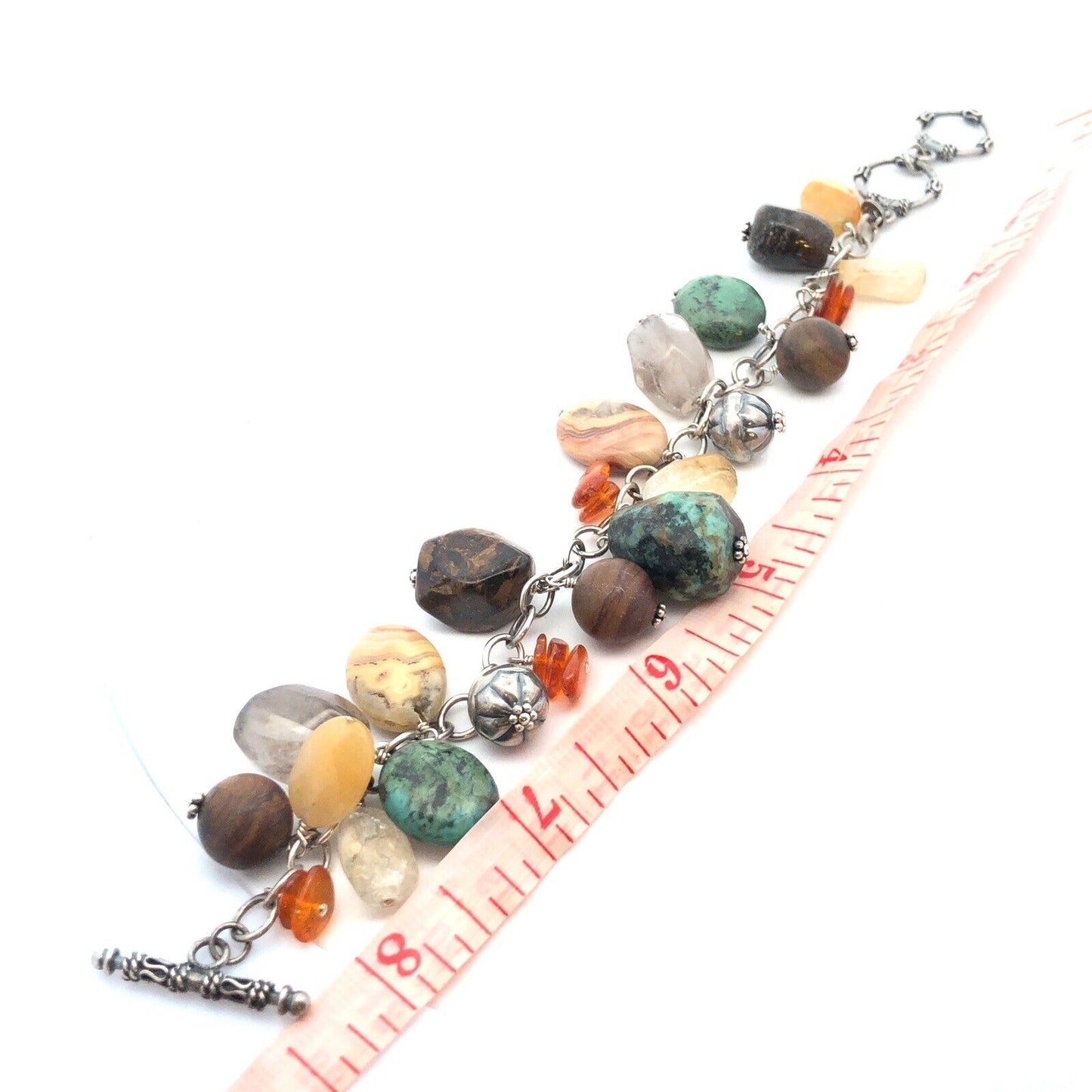 Silpada 925 Sterling Silver Multi-Gemstone Turquoise Agate Charm Chain Bracelet
