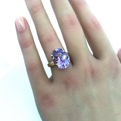 Vintage Designer SCBS 10K Yellow Gold Oval Amethyst Statement Cocktail Ring