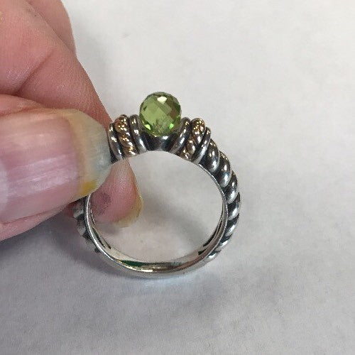 Designer 14K Gold Sterling Silver Faceted Green Peridot August Cocktail Ring