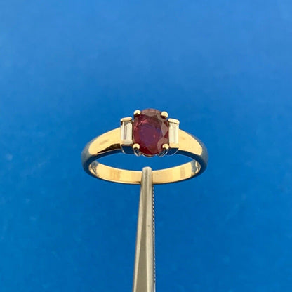 Designer 14K Yellow Gold Oval Ruby Diamond Accent July Birthday Anniversary Ring