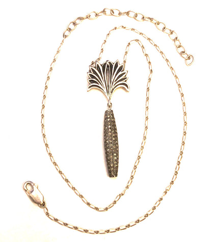 Designer Mignon Faget 925 Sterling Silver Diamond Acanthus Leaf Pendant Necklace