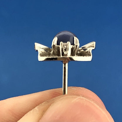 Mid Century 14K White Gold Blue Star Sapphire Diamond Textured Stud Earrings