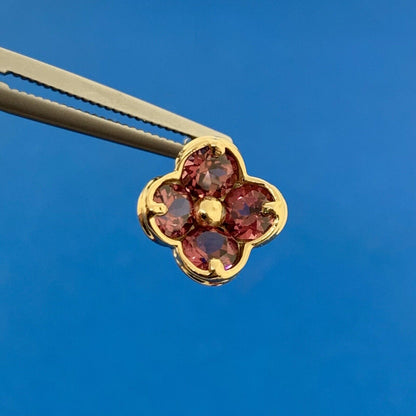 Designer Mexico 14K Yellow Gold Pink Tourmaline Flower Stud Earrings