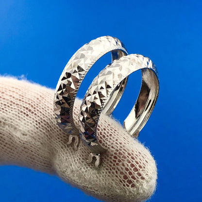 Stunning Sterling Silver 925 Textured Faceted Snap Closure Hoop Earrings