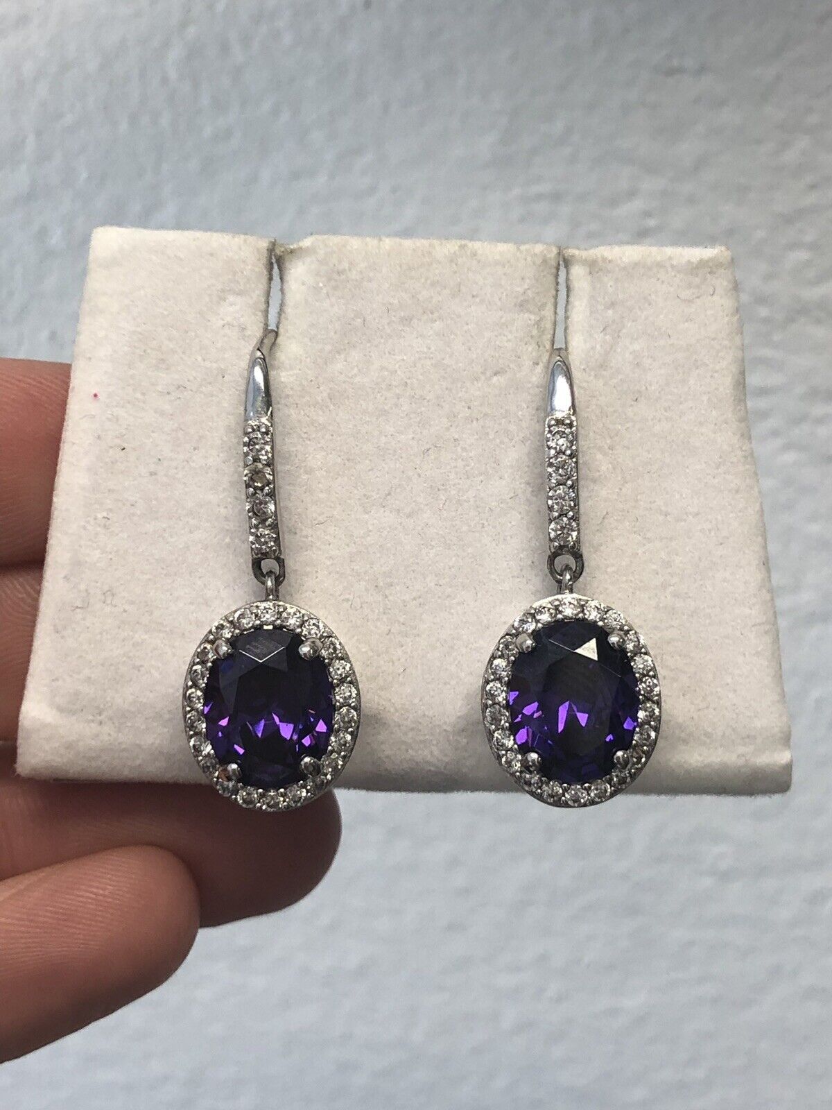 Designer Sterling Silver 925 Purple White Cubic Zirconia CZ Drop Dangle Earrings
