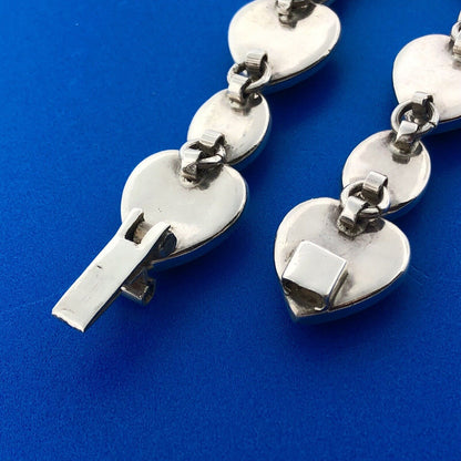 Vintage Taxco Mexico 925 Sterling Silver Black Onyx Heart Oval Panel Bracelet