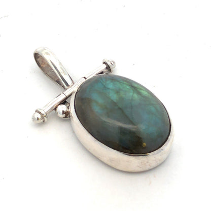 Vintage 925 Sterling Silver Oval Cabochon Labradorite Statement Pendant