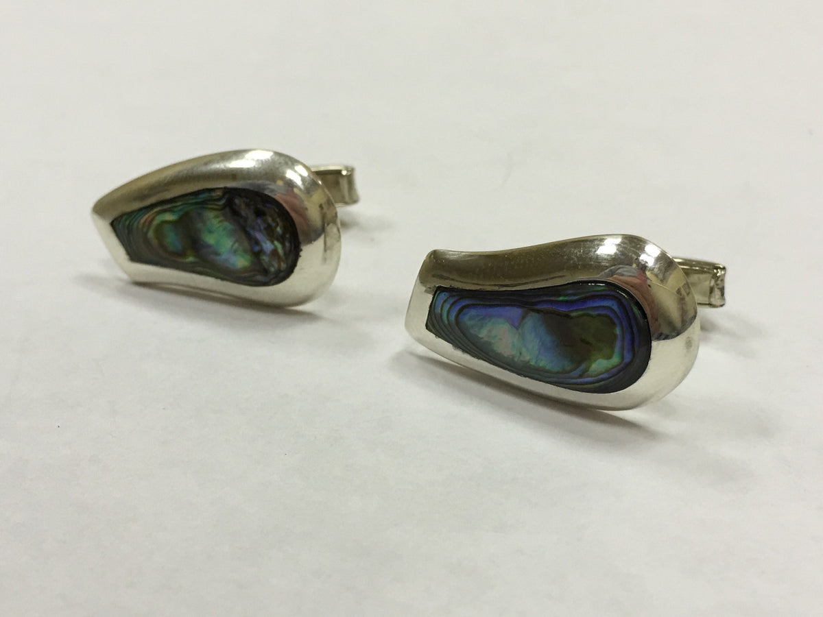 Sterling Silver Mexican Abalone Shell Cuff Links