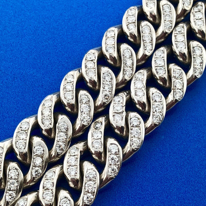 Heavy Solid 14K White Gold Diamond Encrusted Miami Cuban Link Chain Necklace