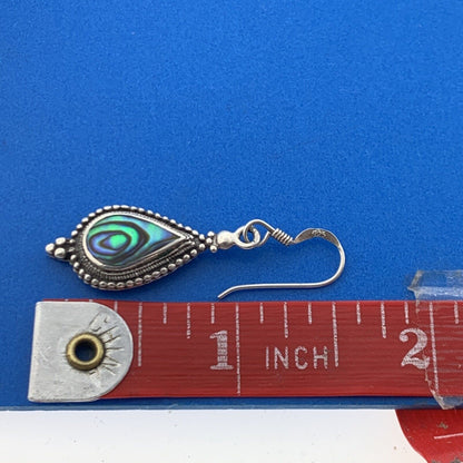 Beautiful 925 Sterling Silver Abalone Pear Shaped Balinese Style Dangle Earrings