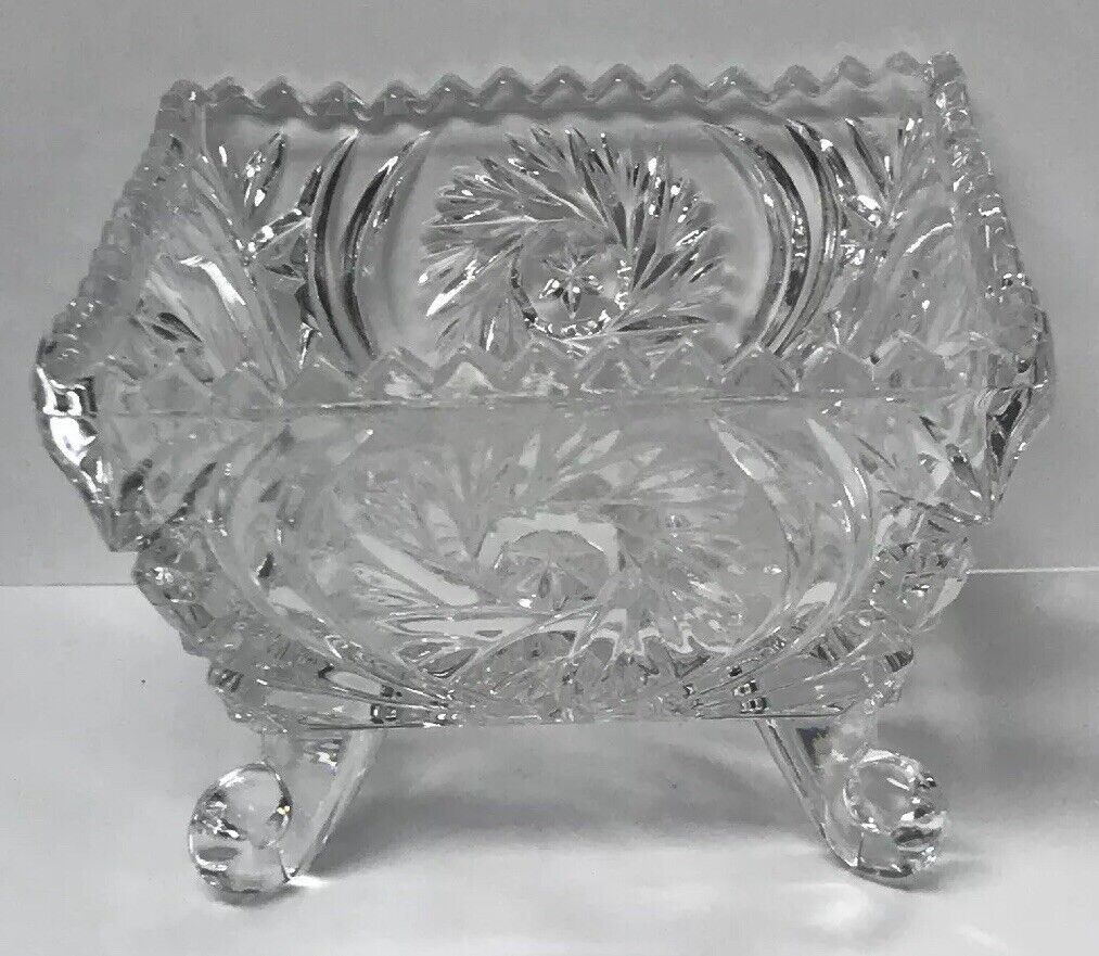 EAPG Pinwheel And Hobstar Square Footed Compote Candy Dish Clear Glass Pattern