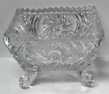 EAPG Pinwheel And Hobstar Square Footed Compote Candy Dish Clear Glass Pattern