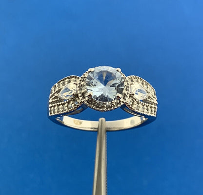 925 Sterling Silver Blue Spinel White Cubic Zirconia Halo Cocktail Ring