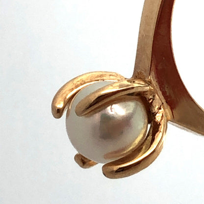 Designer 10K Yellow Gold Pearl Solitaire Size 6.5 Ring