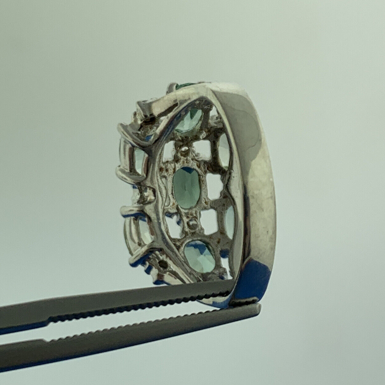 Joe Esposito ESPO Sterling Silver 925 Green Amethyst Quartz CZ Cluster Ring