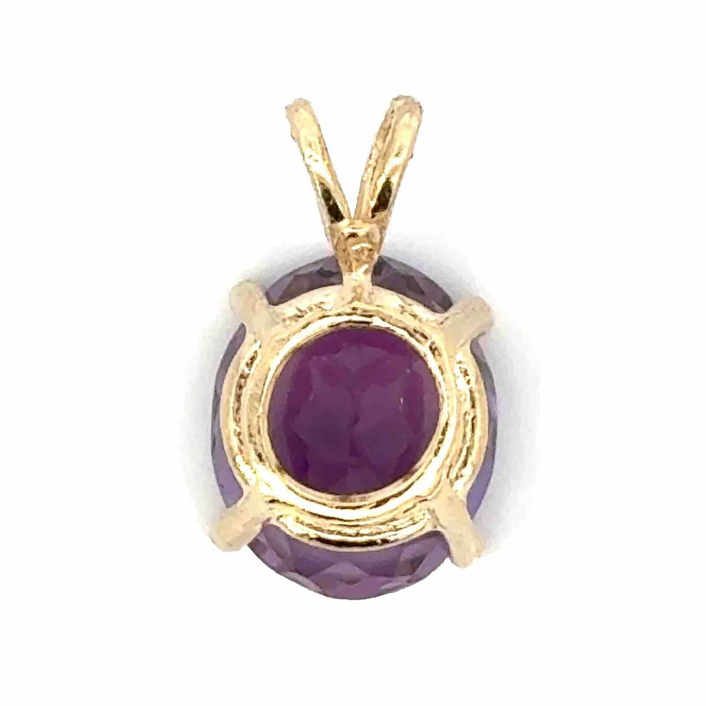 Designer 14K Yellow Gold Oval Amethyst February Anniversary Pendant