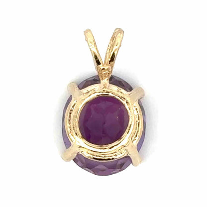 Designer 14K Yellow Gold Oval Amethyst February Anniversary Pendant