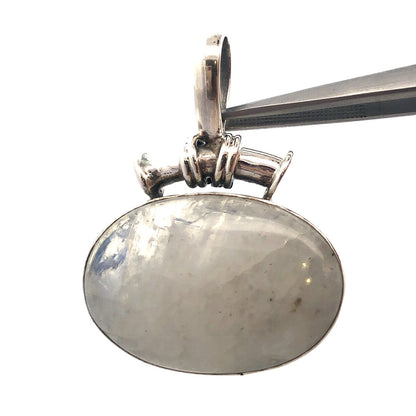 Vintage 925 Sterling Silver Oval Cabochon Moonstone Statement Pendant