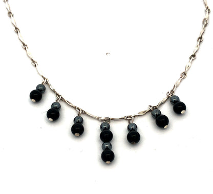 Designer PC Sterling Silver Black Onyx Hematite Bead Fancy Link Chain Necklace