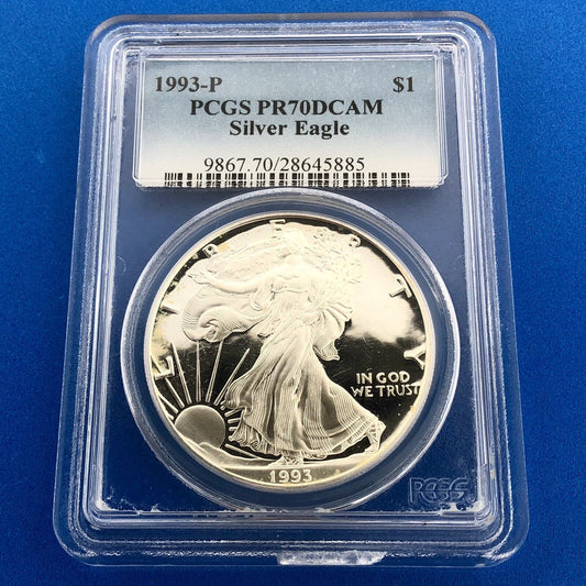 1993 P Proof Silver Eagle 999 Fine Silver PCGS PR70 DCAM Deep Cameo