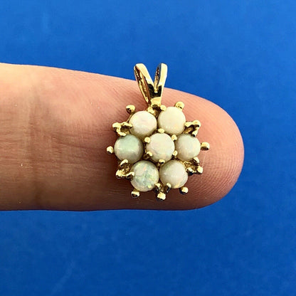 Vintage 14K Yellow Gold Opal Flower Cluster October Anniversary Charm Pendant