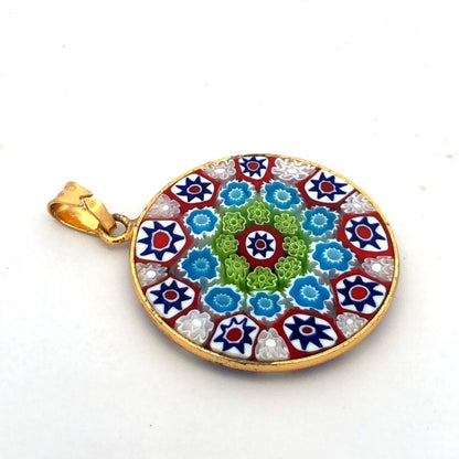Designer AMV 925 Sterling Silver Gold Vermeil Millefiori Colorful Round Pendant