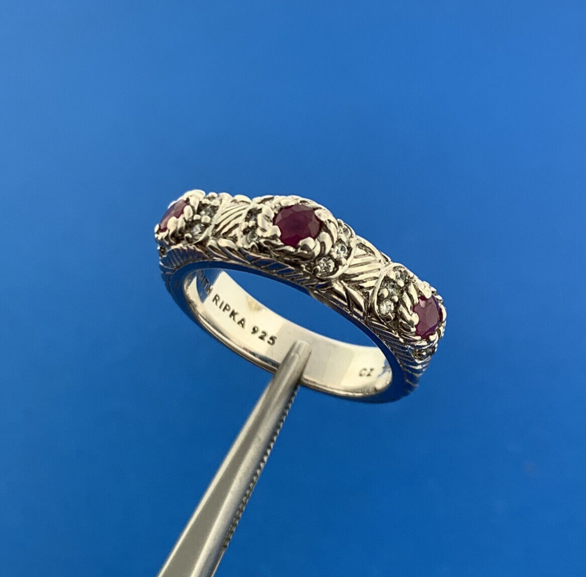 Judith Ripka 925 Sterling Silver Ruby July Anniversary Stackable Band Ring