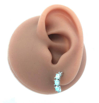 Designer 925 Sterling Silver Oval Opal Cubic Zirconia Half Hoop Stud Earrings